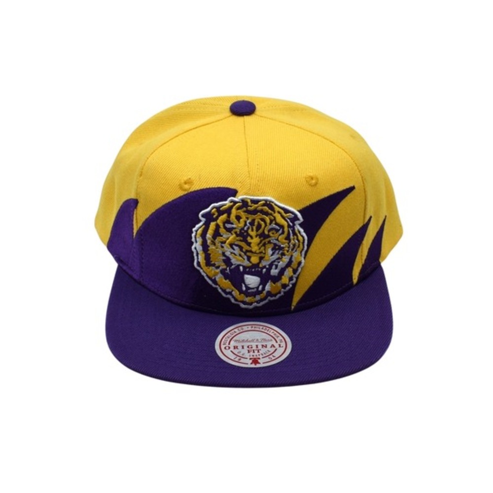 Mitchell & Ness‎ LSU Tigers NCAA Sharktooth Snapback Hat Cap Yellow Purple NWT